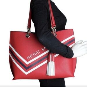 Henri Bendel Red and White Chevron Tote